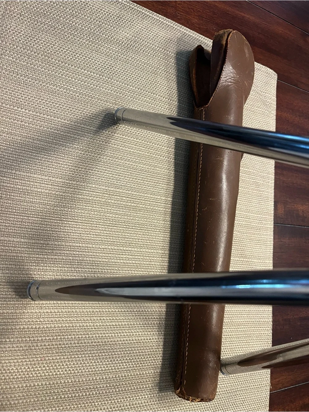 1960’s Source Unknown Chrome Tripod with Brown Handle and Brown Case